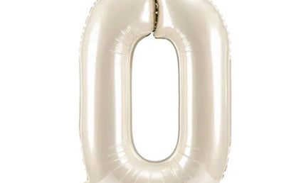 Folienballon ZAHL "0" mit Krone und Standfuß cream