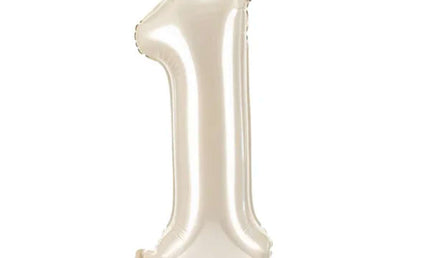 Folienballon ZAHL "1" mit Krone und Standfuß cream