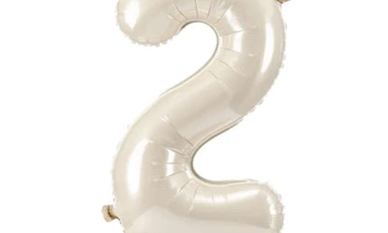 Folienballon ZAHL "2" mit Krone und Standfuß cream