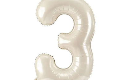 Folienballon ZAHL "3" mit Krone und Standfuß cream