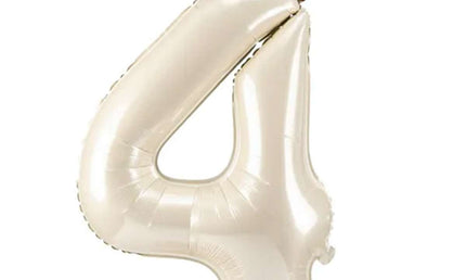 Folienballon ZAHL "4" mit Krone und Standfuß cream
