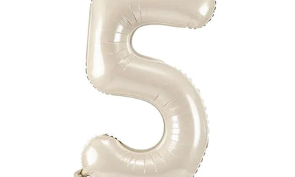 Folienballon ZAHL "5" mit Krone und Standfuß cream