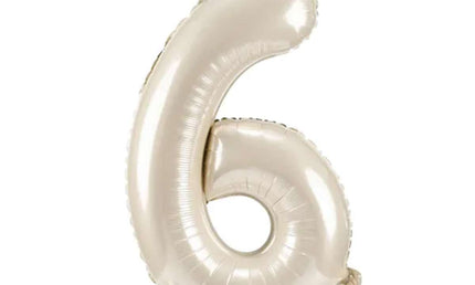 Folienballon ZAHL "6" mit Krone und Standfuß cream