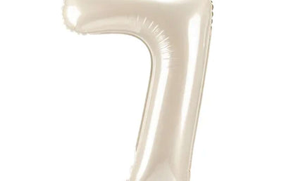 Folienballon ZAHL "7" mit Krone und Standfuß cream