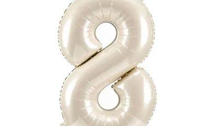 Folienballon ZAHL "8" mit Krone und Standfuß cream