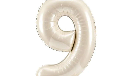 Folienballon ZAHL "9" mit Krone und Standfuß cream