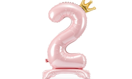 Folienballon ZAHL "2" mit Krone und Standfuß rosa