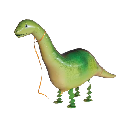 Laufender Airwalker Ballon in Form eines grünen Brontosaurus