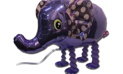 Laufender Airwalker Ballon in Form eines Elefanten in Lila mit gepunkteten Ohren