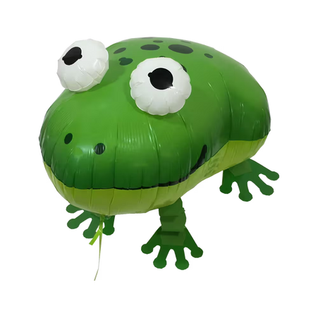 Laufender Airwalker Ballon in Form eines Frosches in grün mit aufgesetzten Augen