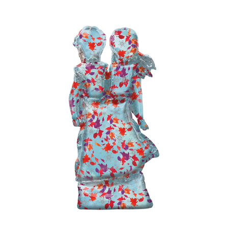 Rückseite eines hellblauen Airwalker-Ballons mit bunten Herbstblättern und Figuren von Anna, Elsa und Olaf aus „Die Eiskönigin 2“.