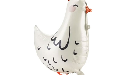 Laufender Airwalker Ballon in Form einer weißen Henne