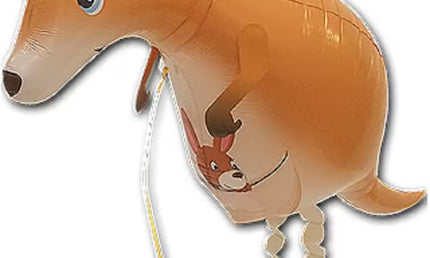 Laufender Airwalker Ballon in Form eines braunen Kängurus
