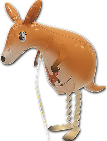 Laufender Airwalker Ballon in Form eines braunen Kängurus