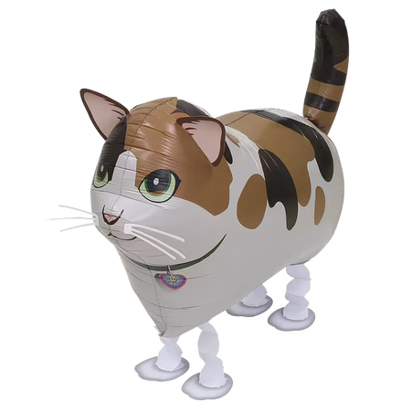 Laufender Airwalker Ballon in Form einer bunt gefleckten Katze