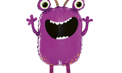 Laufender Airwalker Ballon in Form eines lachenden lila Monsters