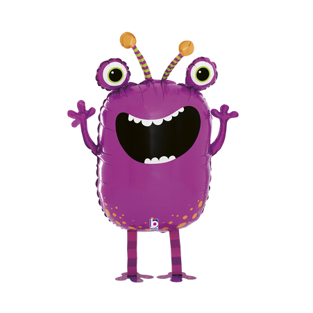 Laufender Airwalker Ballon in Form eines lachenden lila Monsters