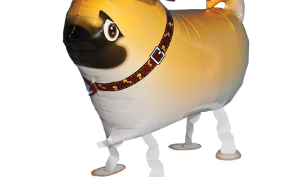 Laufender Airwalker Ballon in Form eines braunen Mops Hund