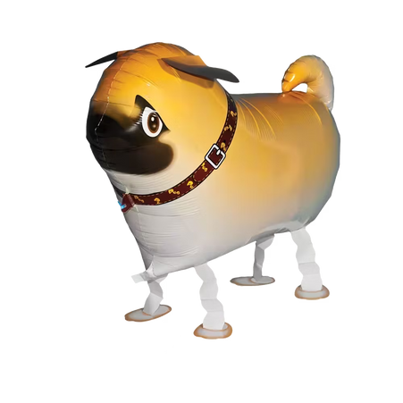 Laufender Airwalker Ballon in Form eines braunen Mops Hund