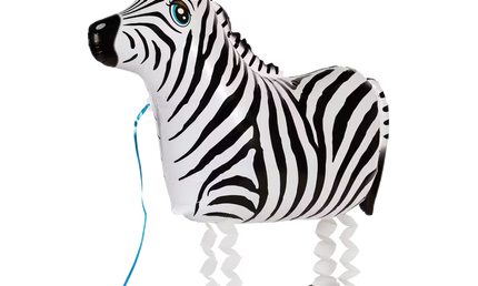 Laufender Airwalker Ballon in Form eines schwarz weiß gestreiften Zebras