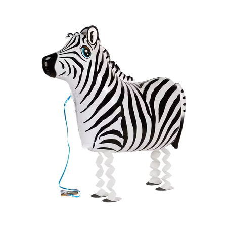 Laufender Airwalker Ballon in Form eines schwarz weiß gestreiften Zebras