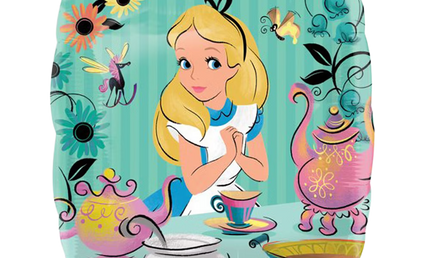 Anagram Disney Alice im Wunderland Folienballon 43cm quadratisch mit Teeparty Motiv für Kindergeburtstag