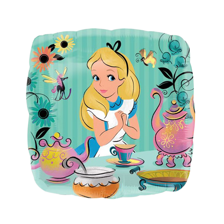 Anagram Disney Alice im Wunderland Folienballon 43cm quadratisch mit Teeparty Motiv für Kindergeburtstag