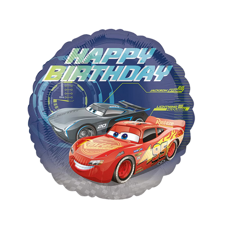Anagram Disney Cars Folienballon 43cm rund mit Lightning McQueen und Jackson Storm Happy Birthday Motiv