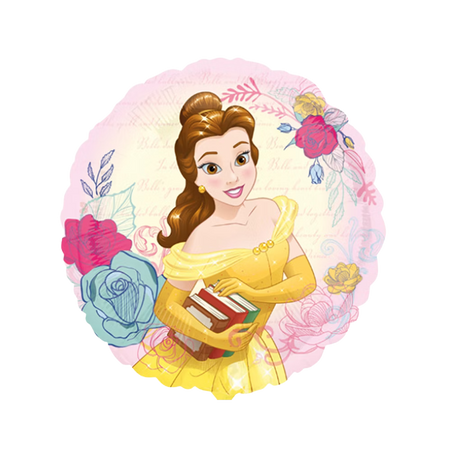 Anagram Disney Prinzessin Belle Folienballon 43 cm rund mit Blumenmotiv für Kindergeburtstag Prinzessinnenparty