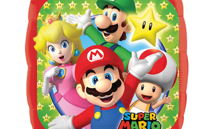 43cm Anagram Super Mario Folienballon quadratisch mit Mario, Luigi, Peach und Toad für Kindergeburtstag