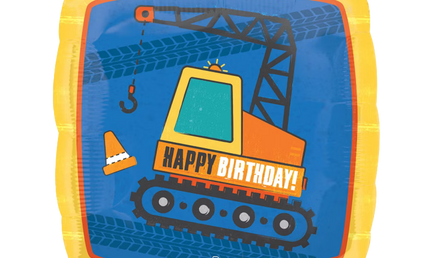 Baustelle Folienballon 43 cm mit Kran Happy Birthday heliumgeeignet Kindergeburtstag Deko