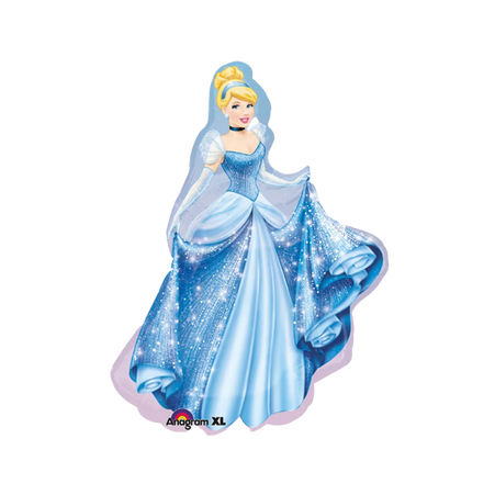 Cinderella oder Aschenputtel Folienballon – Disney Prinzessin Heliumballon im blauen Kleid für Kindergeburtstag, Prinzessinnenparty und Disney Partydeko