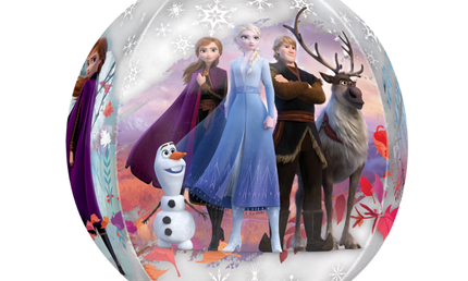 Disney Frozen Orbz Folienballon 40 cm mit Elsa, Anna, Olaf und Sven, transparenter Ballon für Kindergeburtstag und Party Deko