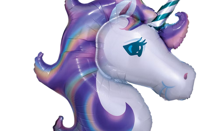 Einhorn Folienballon in lila mit schimmernder Mähne und Horn – Unicorn Heliumballon für Kindergeburtstag, Einhornparty oder Mädchen Partydeko