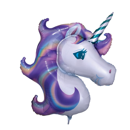 Einhorn Folienballon in lila mit schimmernder Mähne und Horn – Unicorn Heliumballon für Kindergeburtstag, Einhornparty oder Mädchen Partydeko