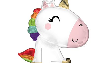 Einhorn Folienballon mit Regenbogen Mähne und goldenem Horn für Kindergeburtstag und Mädchenparty