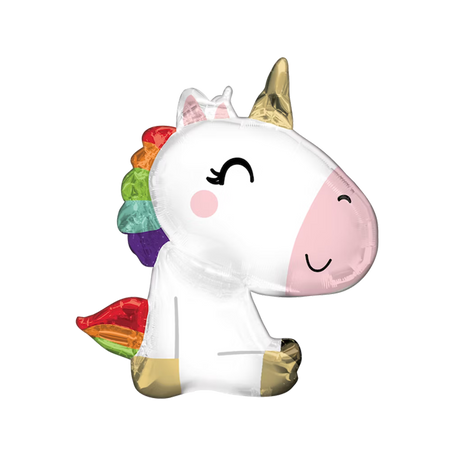 Einhorn Folienballon mit Regenbogen Mähne und goldenem Horn für Kindergeburtstag und Mädchenparty