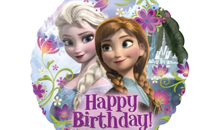 Runder Die Eiskönigin - Frozen Folienballon mit Elsa und Anna und Happy Birthday Schriftzug für Kindergeburtstag