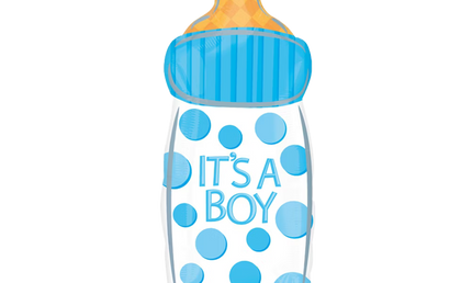 Babyflasche Folienballon „It’s a Boy“ weiß-blau mit Punkten, 25x58 cm Baby Shower Deko von Amscan
