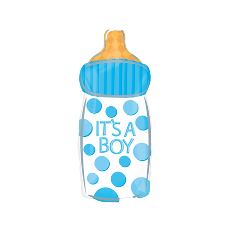 Babyflasche Folienballon „It’s a Boy“ weiß-blau mit Punkten, 25x58 cm Baby Shower Deko von Amscan
