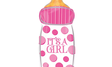 Babyflasche Folienballon „It’s a Girl“ rosa mit Punkten, 25x58 cm Baby Shower Deko von Amscan.