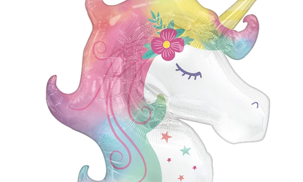 Einhorn Folienballon mit Regenbogenmähne und goldenem Horn – Heliumballon Unicorn für Kindergeburtstag, Mädchenparty oder Einhorn Motto Deko