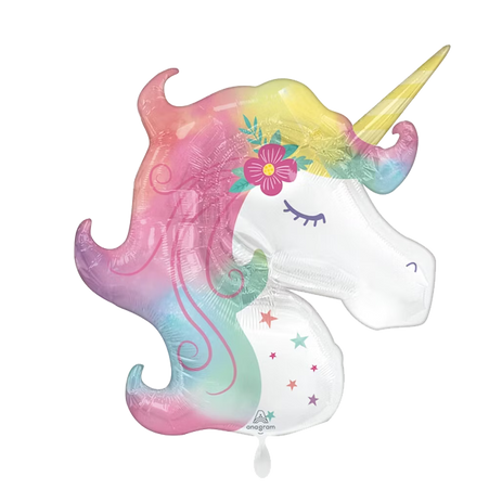 Einhorn Folienballon mit Regenbogenmähne und goldenem Horn – Heliumballon Unicorn für Kindergeburtstag, Mädchenparty oder Einhorn Motto Deko