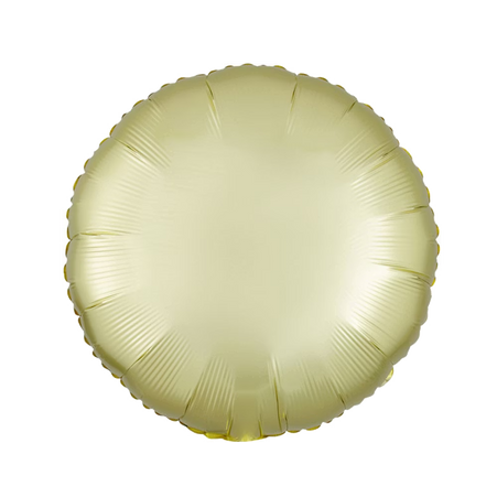 Produktfoto eines runden Folienballons, in mattem finish, 43 cm gross, in zartem Pastell-Gelb.