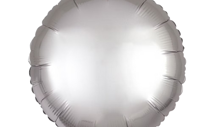 Produktfoto eines runden 43 cm Folienballons, in platinum-silber, mit mattem metallischem Glanz