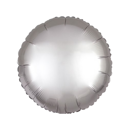 Produktfoto eines runden 43 cm Folienballons, in platinum-silber, mit mattem metallischem Glanz
