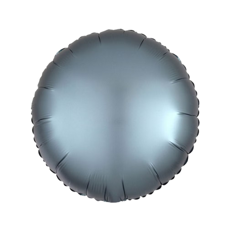 Runder 43 cm Folienballon, mit mattem metallischen Glanz, in stahlblau.