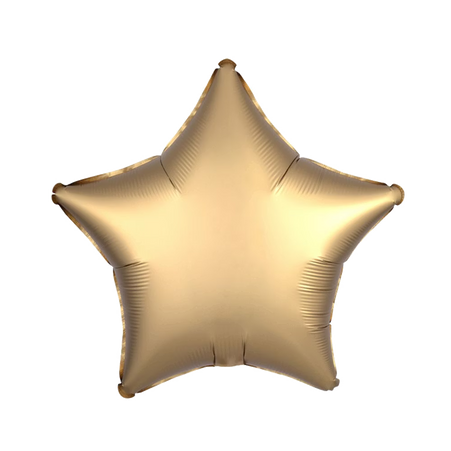 Goldener sternförmiger Folienballon mit metallisch mattem Glanz, 43 cm groß.