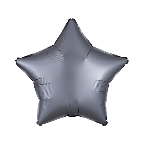 Grauer sternförmiger Folienballon, matt, 43 cm groß.