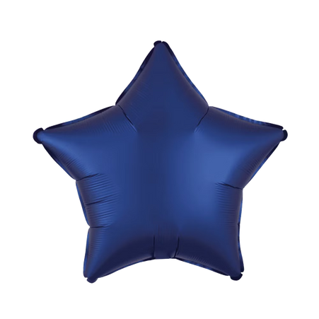 Sternförmiger Folienballon in Navy-Blau, in mattem metallischem Glanz, 43 cm - Produktfoto.
